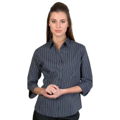 DNC Ladies Stretch Yarn Dyed Contrast 3/4 Sleeve Stripe Shirt (4234)