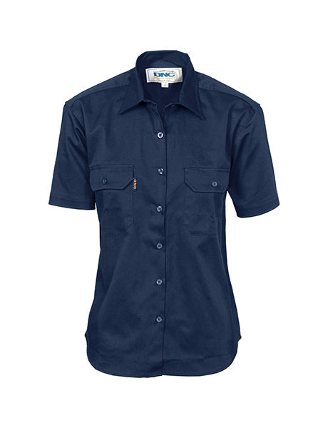 DNC Ladies Cotton Drill Work Shirt, Short Sleeve (3231)