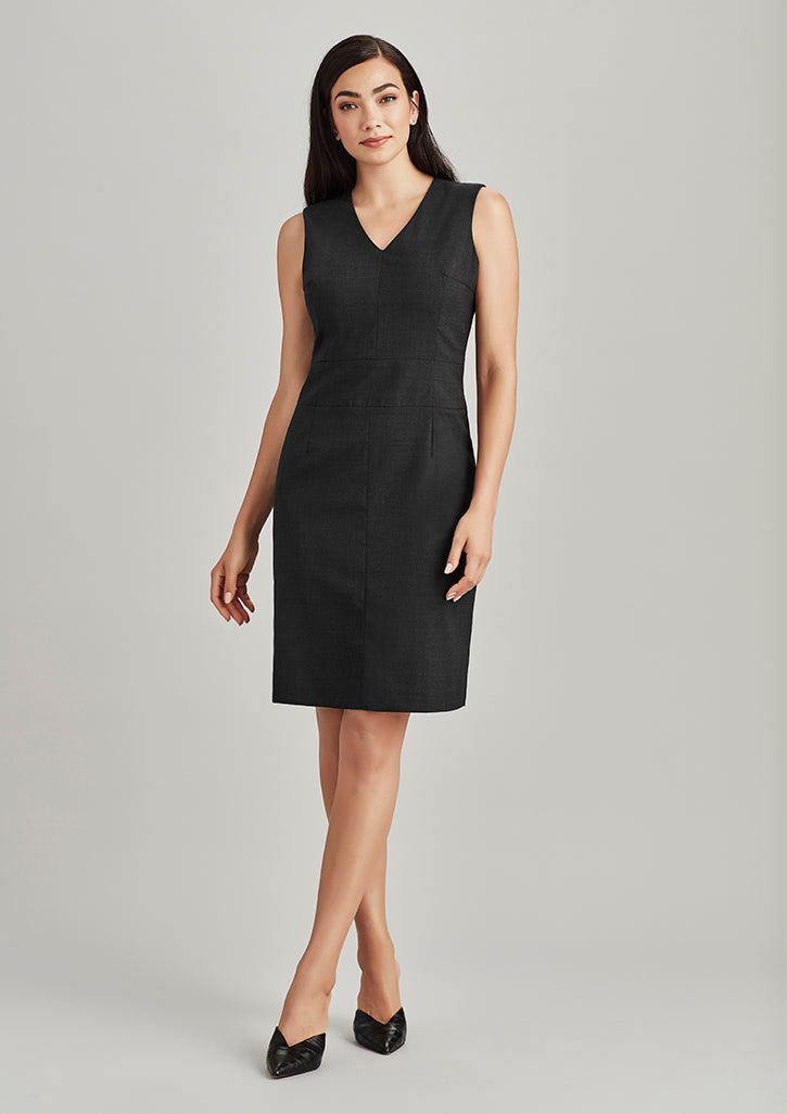 Biz Corporate Womens Comfort Wool Stretch Sleeveless V-Neck Dress (34021)