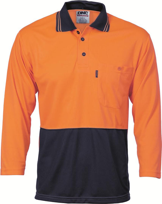 DNC HiVis Two Tone Fluoro Polo Shirt, Micromesh, 3/4 Sleeve (3812)