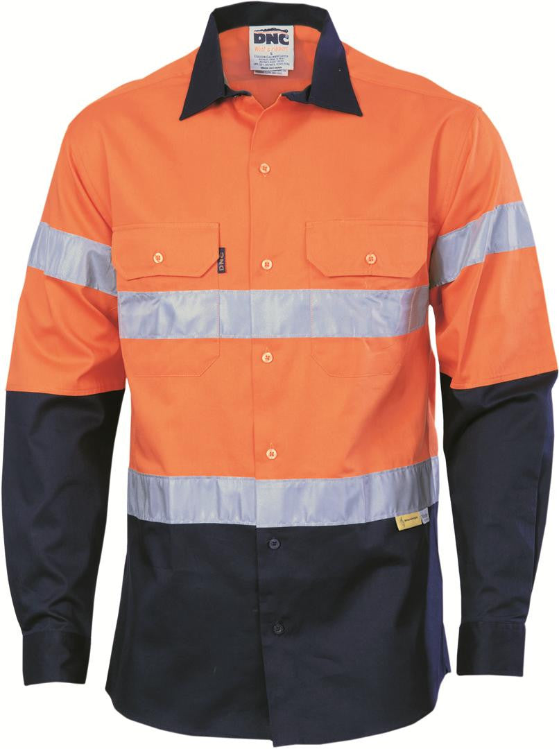 DNC HiVis Two Tone Cotton Shirt with 3M R/Tape, Long Sleeve (3836)