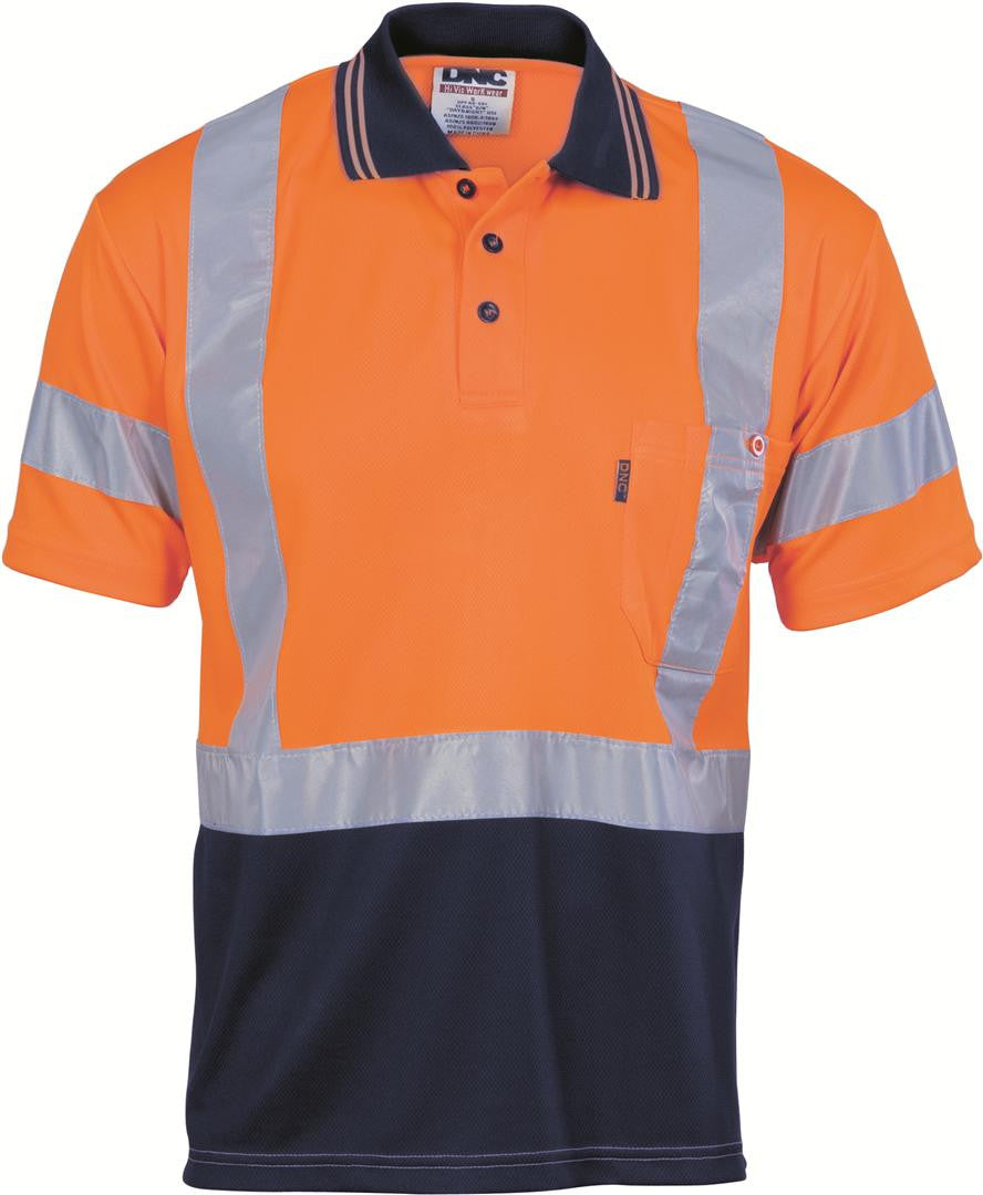 DNC HiVis D/N Cool Breathe Polo Shirt with Cross Back R/Tape - Short Sleeve (3912)