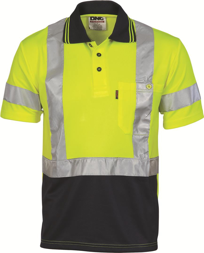 DNC HiVis D/N Cool Breathe Polo Shirt with Cross Back R/Tape - Short Sleeve (3912)