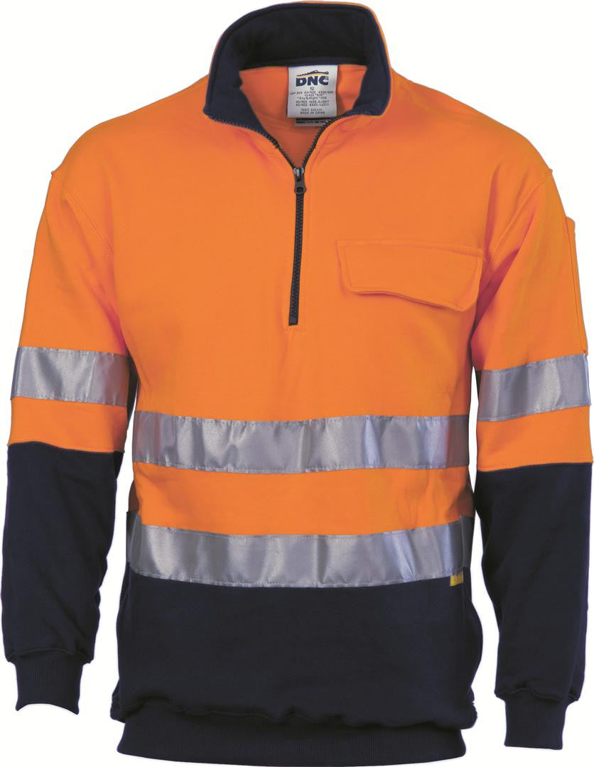 DNC HiVis Two Tone 1/2 Zip Cotton Fleecy Windcheater with 3M R/T (3925)