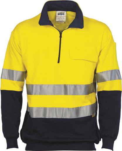 DNC HiVis Two Tone 1/2 Zip Cotton Fleecy Windcheater with 3M R/T (3925)