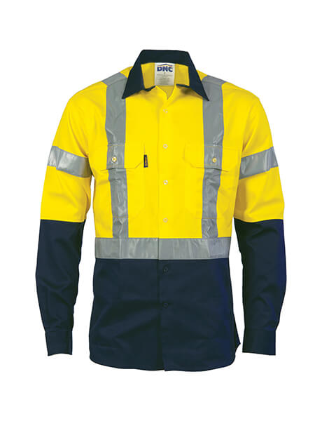 DNC HiVis D/N 2 Tone Drill Shirt with H Pattern Reflective Tape, Long Sleeve (3983)