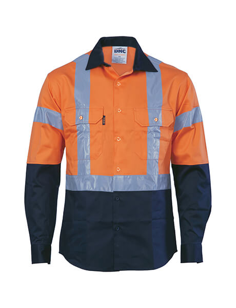 DNC HiVis D/N 2 Tone Drill Shirt with H Pattern Reflective Tape, Long Sleeve (3983)