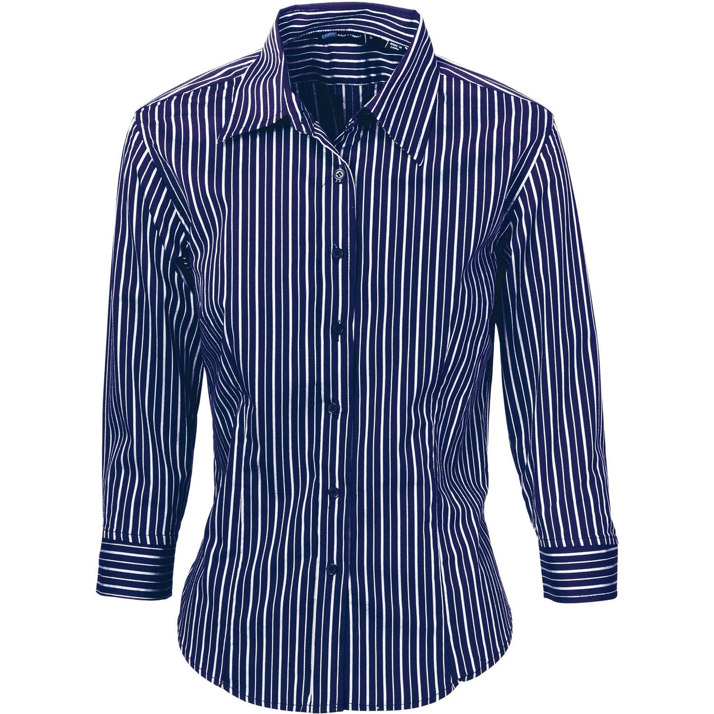 DNC Ladies Stretch Yarn Dyed Contrast 3/4 Sleeve Stripe Shirt (4234)