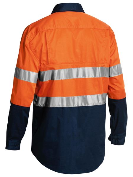 Bisley 2 Tone Hi Vis Cool Lightweight Closed Front Shirt 3M Reflective Tape - Long Sleeve-(BSC6896)