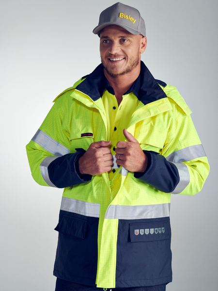 Bisley Taped Two Tone Hi Vis FR Wet Weather Shell Jacket (BJ8110T)