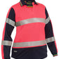 Bisley Womens Long Sleeve Taped Two Tone Hi Vis V-neck Polo (BKL6225T)