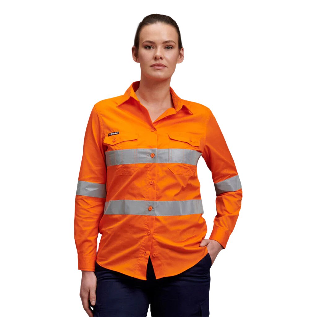 King Gee Women's Workcool 2 Hi-Vis Reflective Work Shirt (K44545)