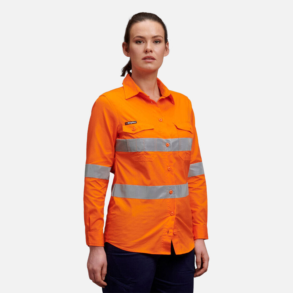 King Gee Women's Workcool 2 Hi-Vis Reflective Work Shirt (K44545)