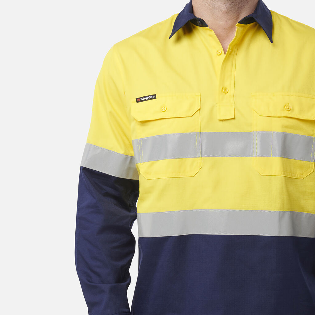 King Gee Workcool Vented Closed Front Spliced Shirt Taped Long Sleeve (K54914)