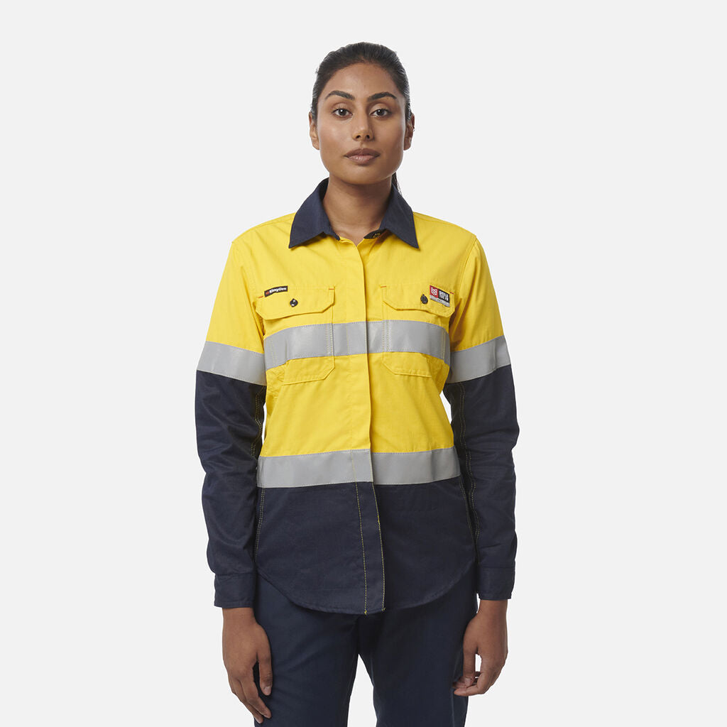 King Gee Women's ShieldTec FR Hi Vis 2Tone Open Front Taped Shirt (Y04050)