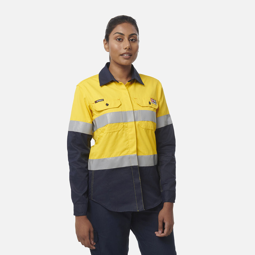 King Gee Women's ShieldTec FR Hi Vis 2Tone Open Front Taped Shirt (Y04050)