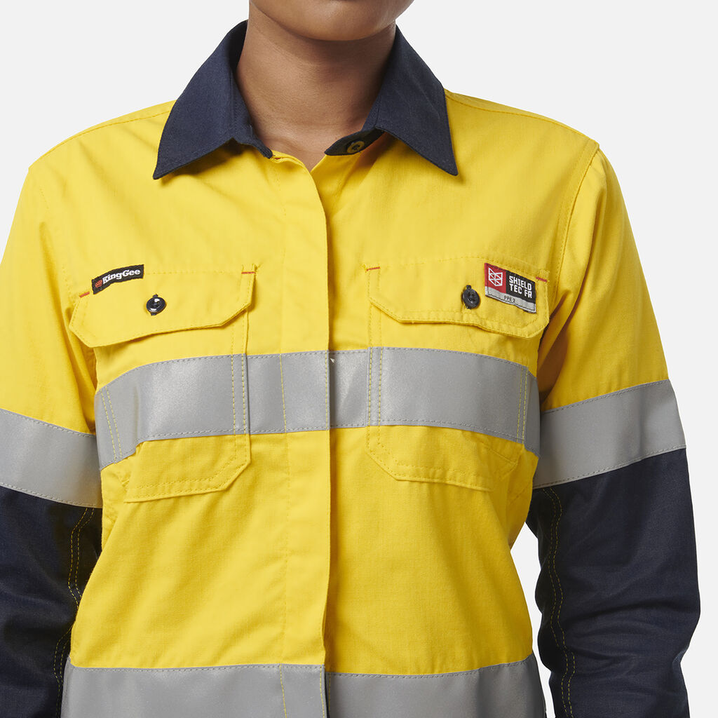 King Gee Women's ShieldTec FR Hi Vis 2Tone Open Front Taped Shirt (Y04050)