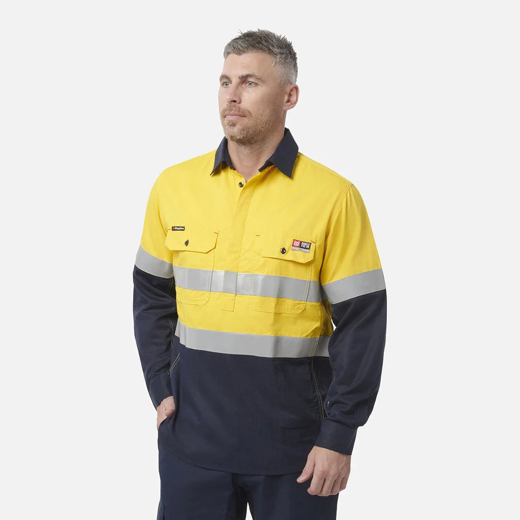 King Gee ShieldTec FR Hi Vis 2 Tone Closed Front Taped Shirt (Y04550)