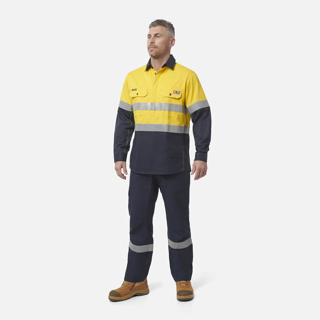 King Gee ShieldTec FR Hi Vis 2 Tone Closed Front Taped Shirt (Y04550)