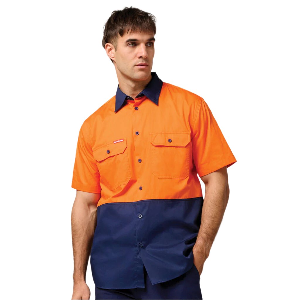 Hard Yakka Core Hi-Vis Light Weight Vented Short Sleeve Cotton Shirt (Y04620)