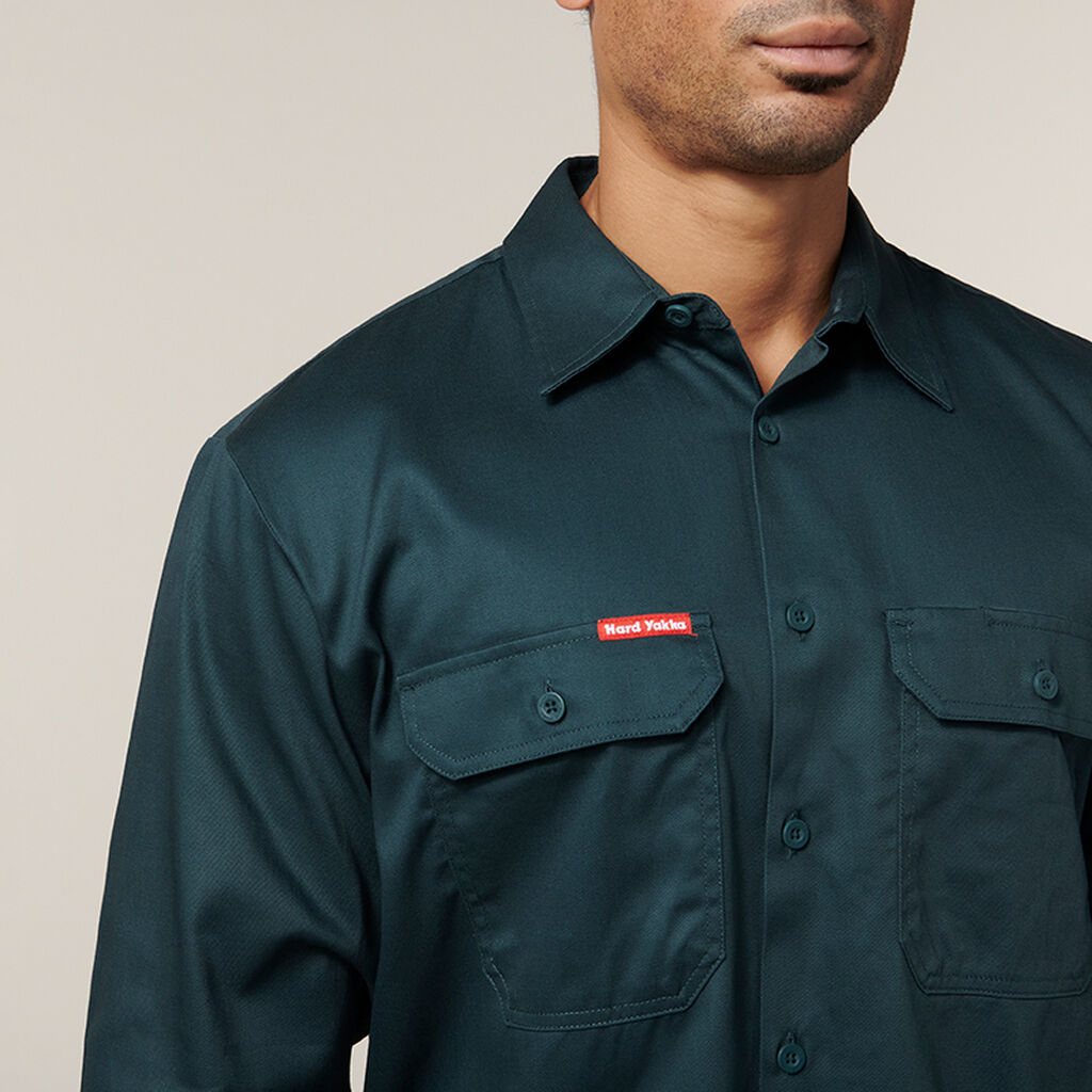 Hard Yakka Long Sleeve Open Front Cotton Drill Work Shirt (Y07500)