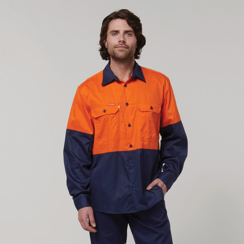 Hard Yakka Core Hi-Vis Long Sleeve 2 Tone Vented Cotton Shirt (Y07950)