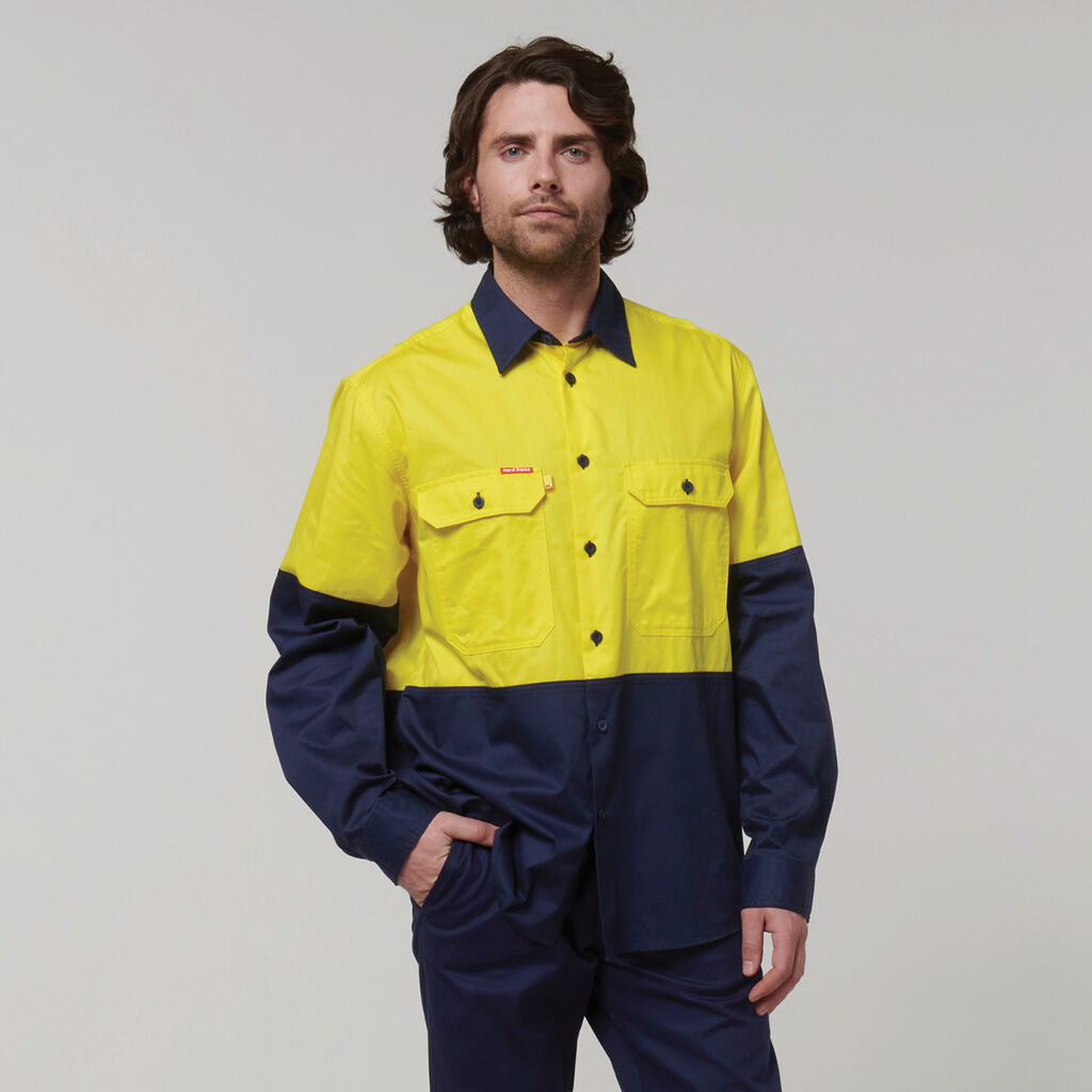 Hard Yakka Core Hi-Vis Long Sleeve 2 Tone Vented Cotton Shirt (Y07950)