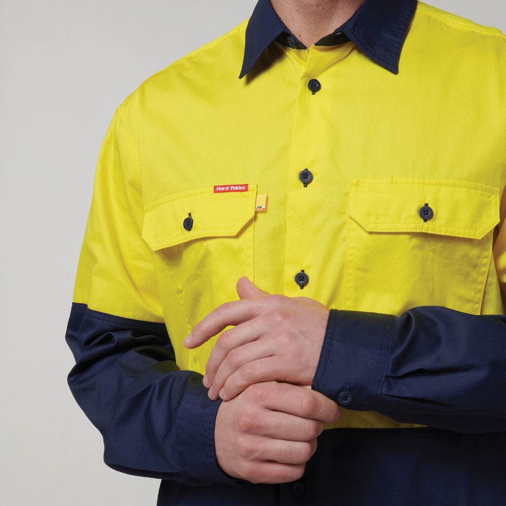 Hard Yakka Core Hi-Vis Long Sleeve 2 Tone Vented Cotton Shirt (Y07950)