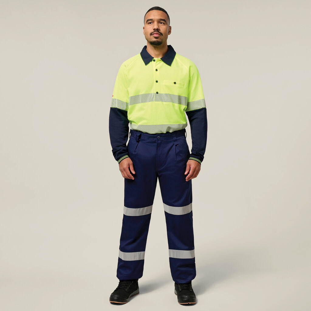 Hard Yakka Core Hi-Vis 2 Tone Taped Vented Long Sleeve Polo (Y11379)