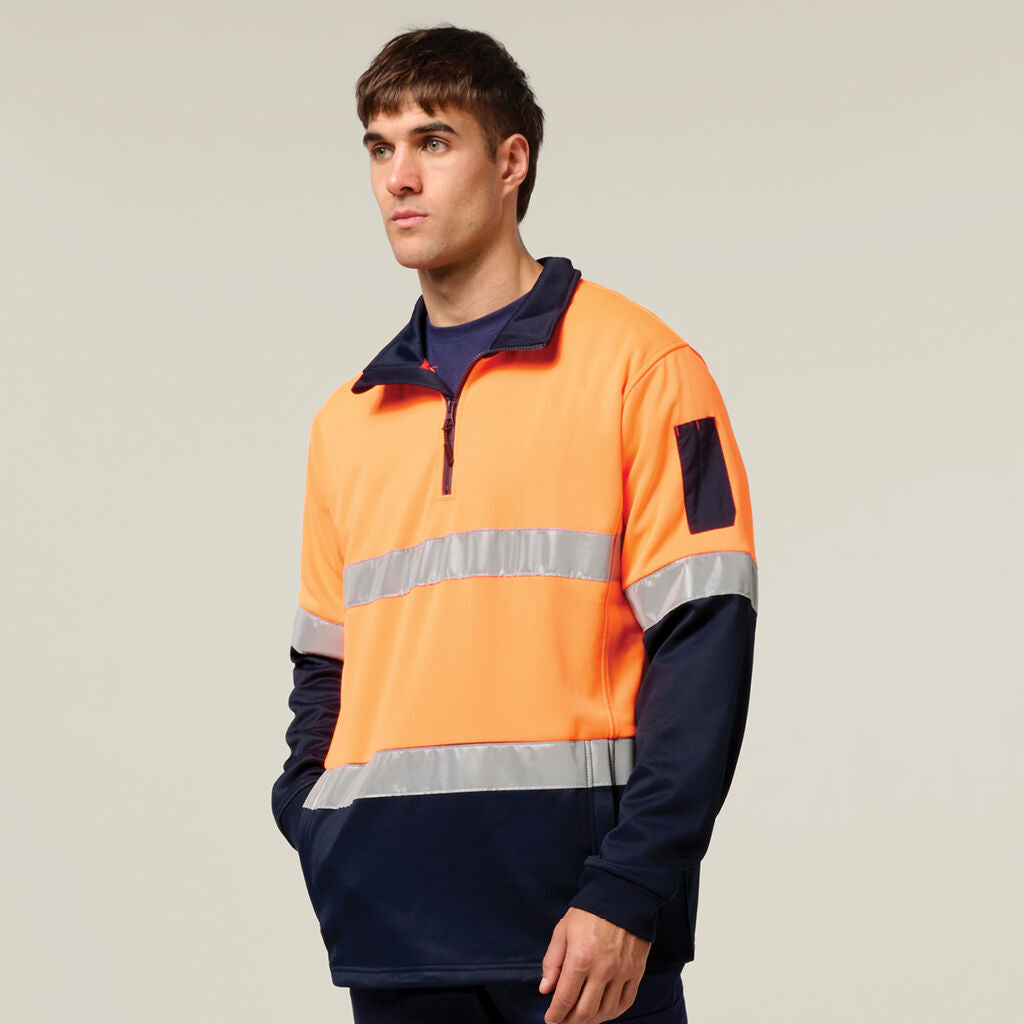 Hard Yakka Hi-Vis 2 Tone 1/4 Zip Brushed Taped Fleece Jumper (Y19270)