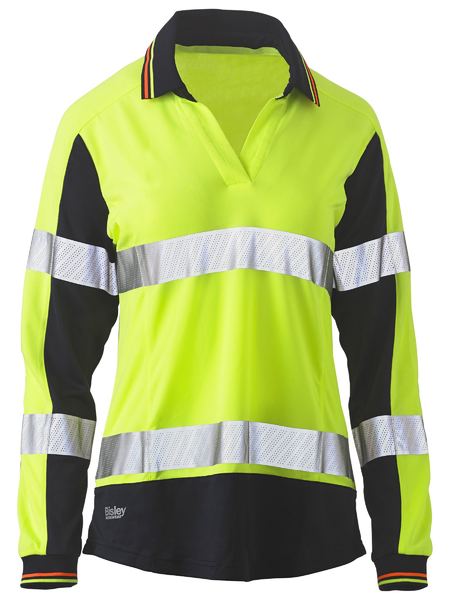 Bisley Womens Long Sleeve Taped Two Tone Hi Vis V-neck Polo (BKL6225T)