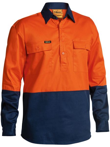 Bisley 2 Tone Closed Front Hi Vis Drill Shirt - Long Sleeve-(BSC6267)