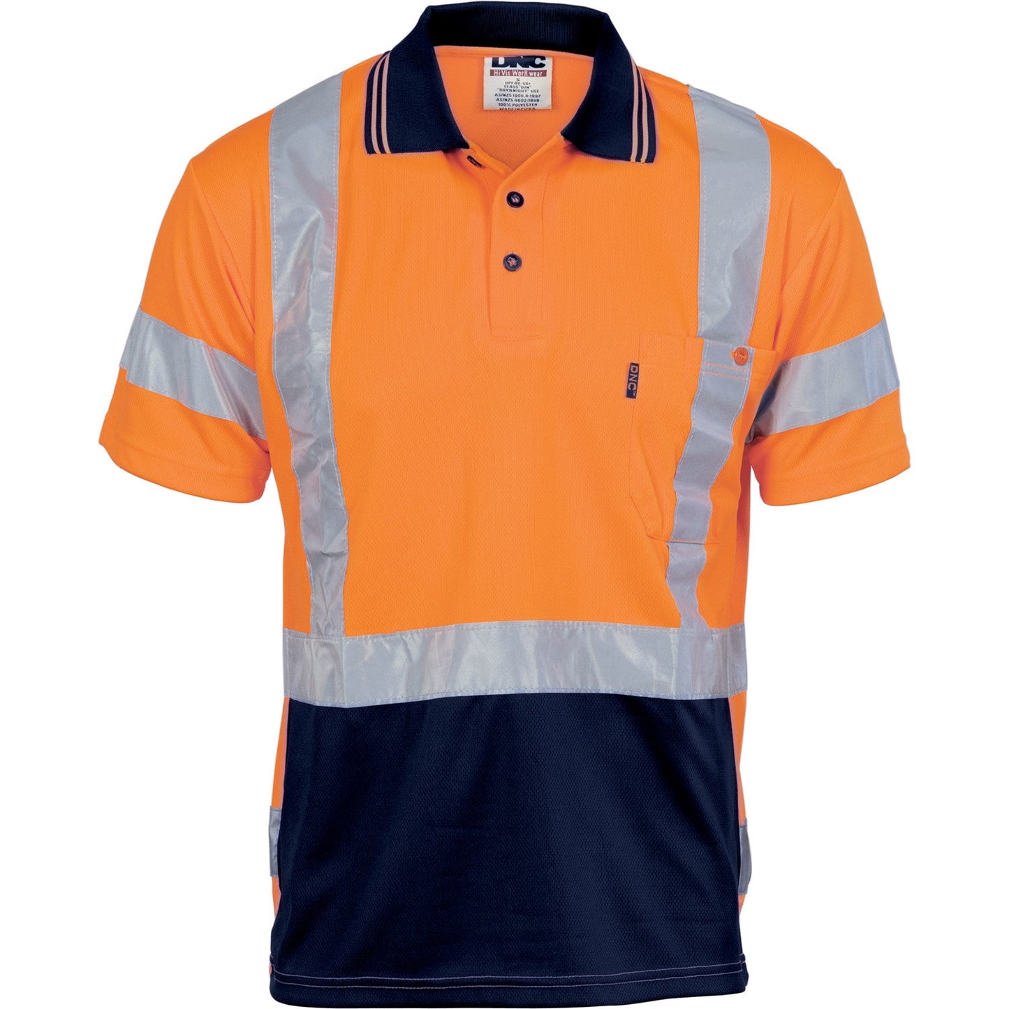 DNC HiVis D/N Cool Breathe Polo Shirt with Cross Back R/Tape - Short Sleeve (3712)