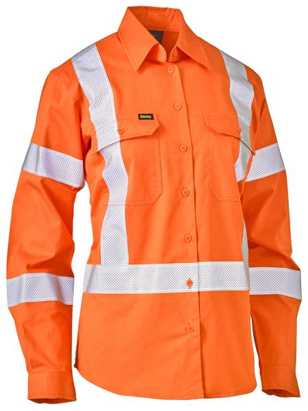 Bisley Women's X Taped Biomotion Hi Vis Cool Lightweight Drill Shirt (BL6166XT)