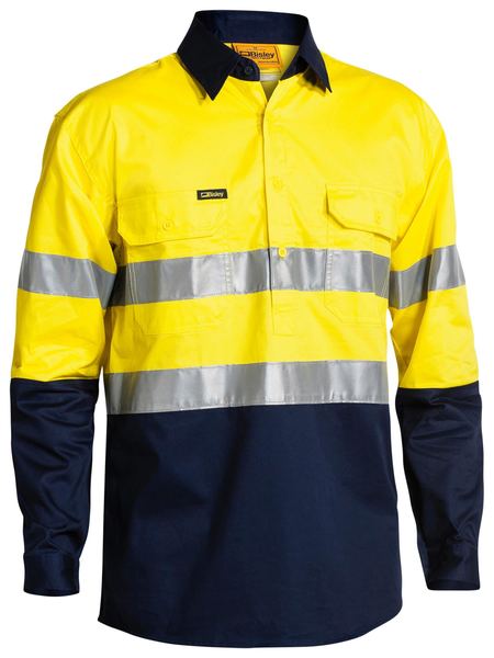 Bisley 2 Tone Hi Vis Cool Lightweight Closed Front Shirt 3M Reflective Tape - Long Sleeve-(BSC6896)