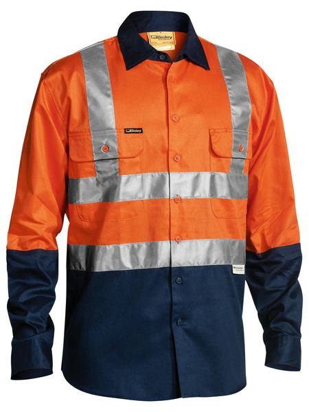 Bisley 2 Tone Hi Vis Drill Shirt 3M Reflective Tape - Long Sleeve-(BS6267T)