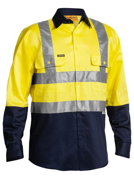 Bisley 2 Tone Hi Vis Drill Shirt 3M Reflective Tape - Long Sleeve-(BS6267T)