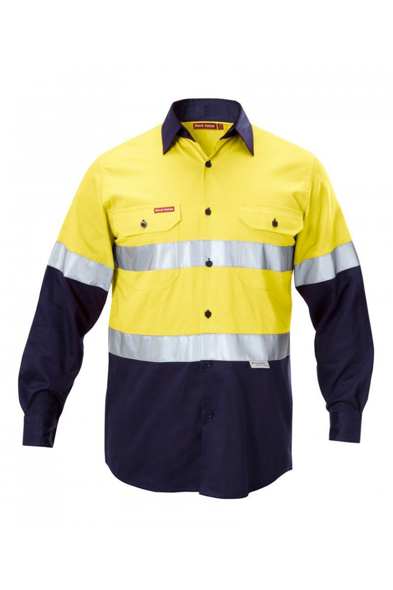 Hard Yakka  Hi-visibility Two Tone Cotton Drill Shirt With 3m Tape Long Sleeve (Y07990)